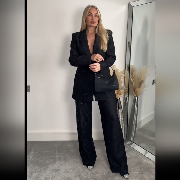 Zara * Limited Edition Black Lace Sequin High Waisted Wide Pants - Picture 3 of 14